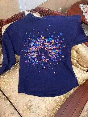 Disney Navy Blue Long-Sleeve Tee with Colorful Castle Confetti